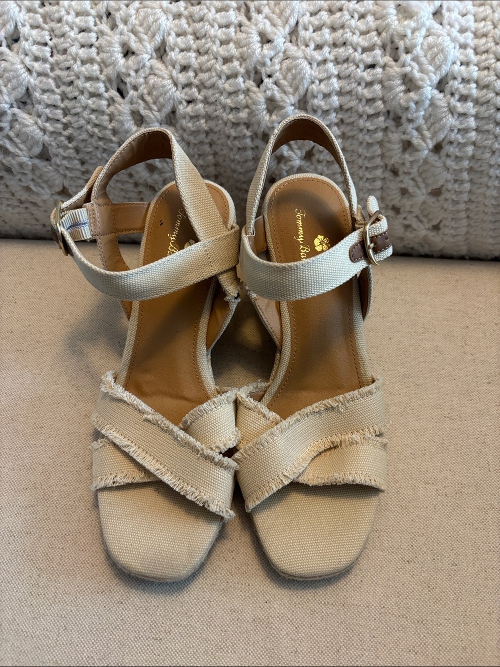 Tommy Bahama Natural Canvas Crisscross Wedge Sandals
